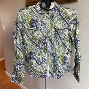 Chico's Snakeskin Moto Women's Metallic Iridescent Zip Up Jacket Size 2/L/12